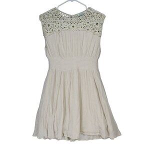 SUNDANCE Embroidered Eyelet Lace smocked waist‎ Dress Women S Sleeveless Boho
